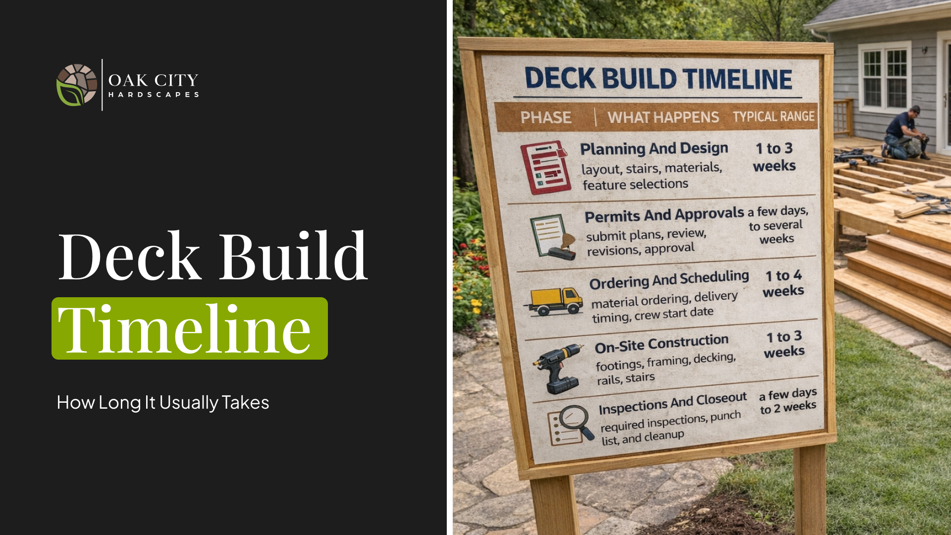 Realistic U.S. deck build timeline, including permits, inspections, material lead times, and clear tips to avoid delays.