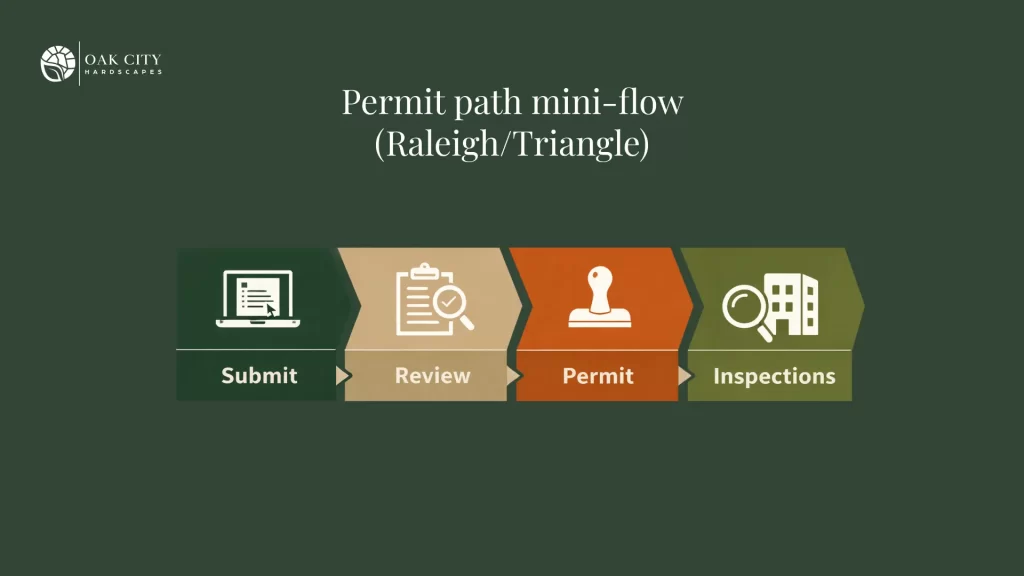 Small flowchart showing the typical local deck permit process from submission to inspections