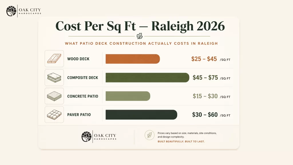Cost comparison chart for patio deck construction in Raleigh NC
